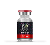 Semaglutide bottle labeled 'Sema' for weight management and diabetes from Peptide Hackers.