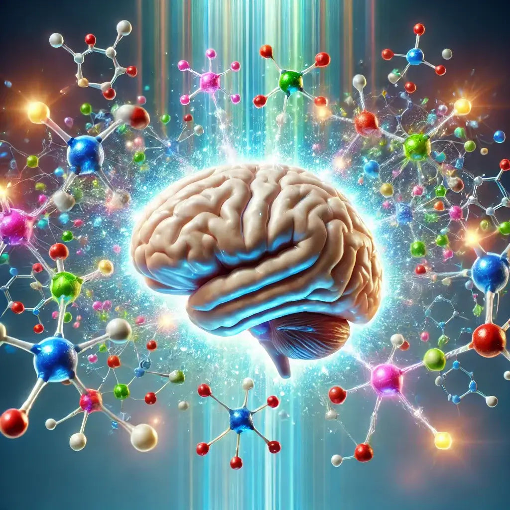 Brain with peptides DSIP, Selank, and Semax, showing their roles in cognitive enhancement and neurological research.