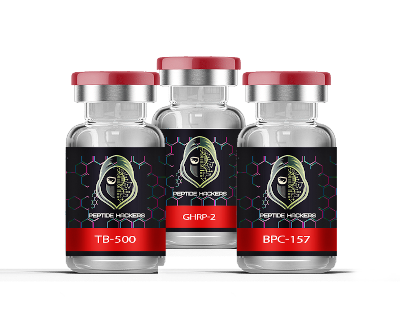 BPC-157 for healing and repair, TB-500 for muscle recovery, and GHRP-2 for growth hormone release