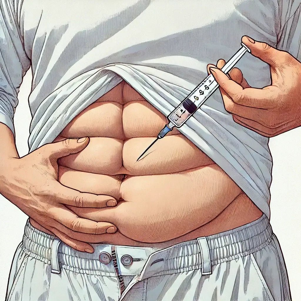 Peptide injection guide showing syringe, vial, and injection site for safe and effective peptide administration