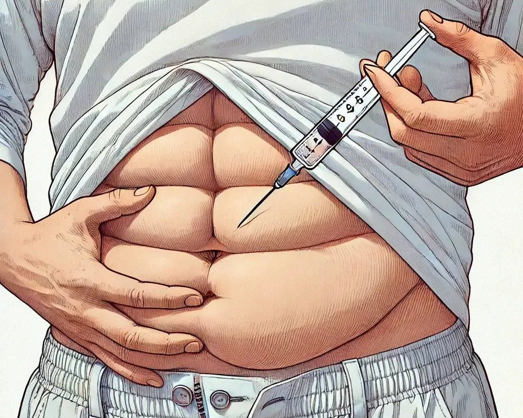 Peptide injection guide showing syringe, vial, and injection site for safe and effective peptide administration