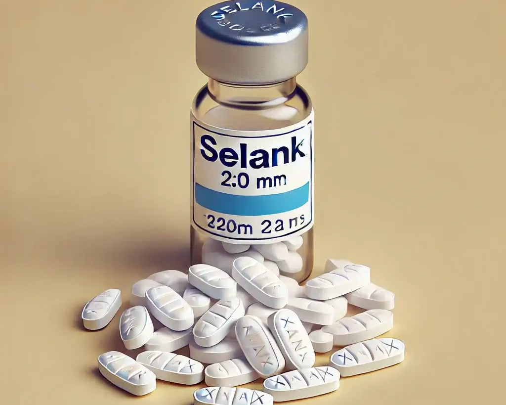 Selank vial next to a bottle of Xanax, comparing is Selank like Xanax