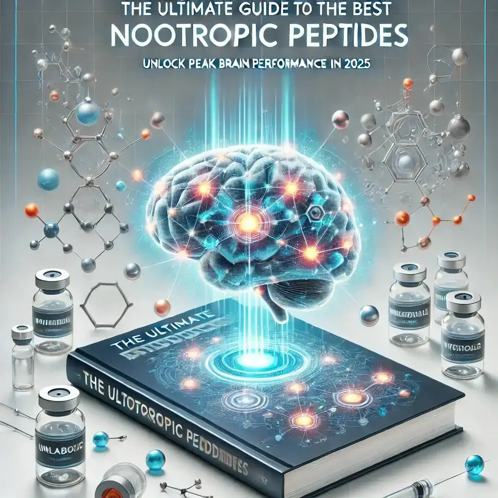 3D illustration of a glowing brain with molecular structures, symbolizing the cognitive-enhancing effects of nootropic peptides.