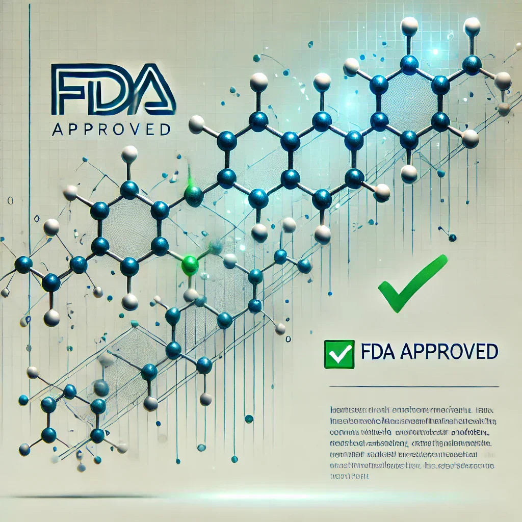 FDA approved peptides with molecular structure and certification badge