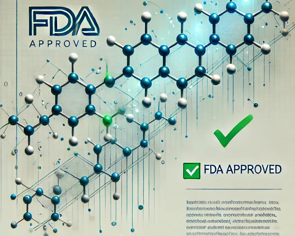 FDA approved peptides with molecular structure and certification badge