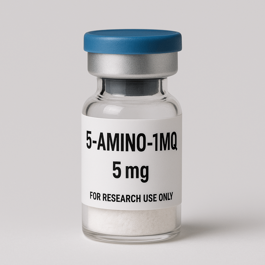 5-Amino-1MQ 5mg peptide vial for fat loss, metabolism boost, and NAD+ support, labeled for research use only