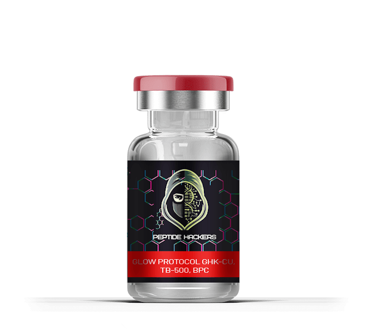 Labeled Glow Protocol Peptide Blend vial used in research for skin health, hydration, and cellular repair.