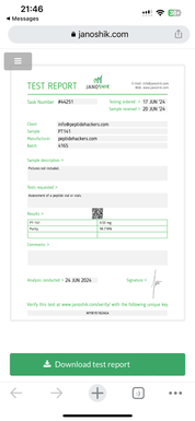 PT-141 Test results showing high purity. 