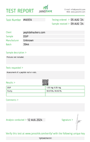 DSIP peptide test results confirming high purity for dependable research applications