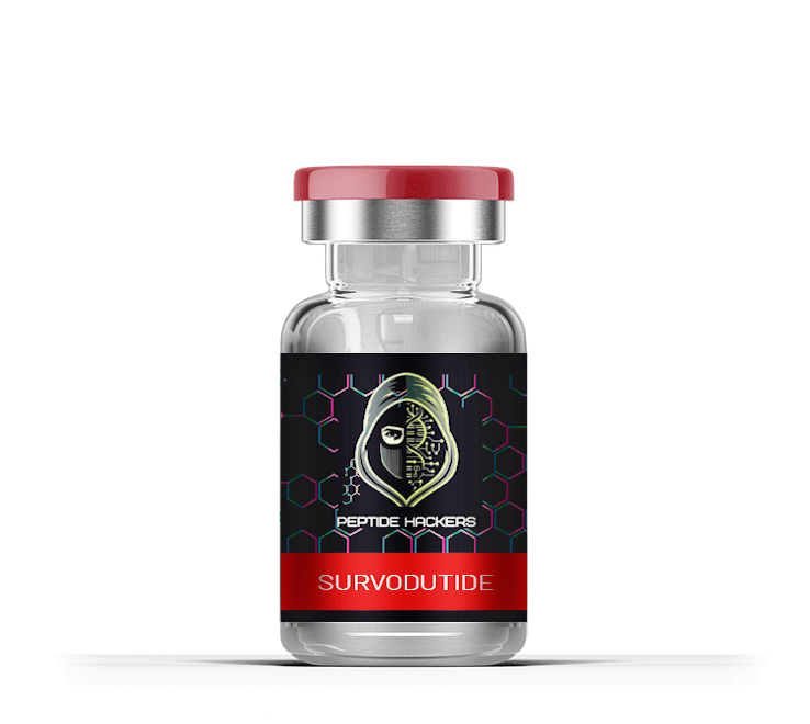 Labeled Survodutide vial used in research for obesity treatment, appetite regulation, and energy balance.