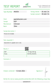 DSIP peptide test results confirming high purity for dependable research applications