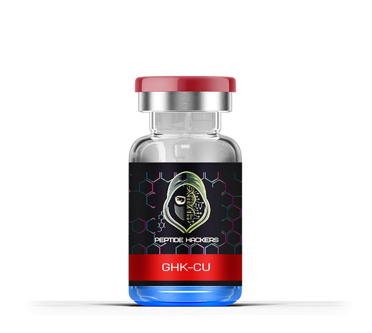 GHK-Cu bottle, used for skin repair and anti-aging benefits, available at Peptide Hackers.