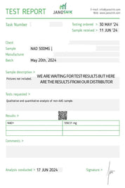 NAD+ lab results showing high purity