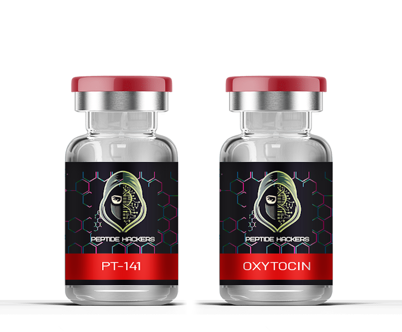 PT-141 and Oxytocin vials, representing peptide therapy options for wellness and performance.