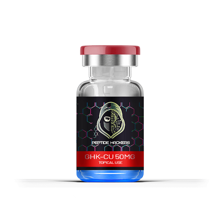 GHK-Cu 50mg topical bottle, designed for skin rejuvenation and healing, available at Peptide Hackers.